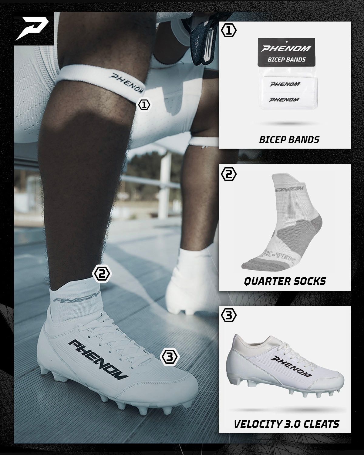 Velocity 3.0: Youth Football Cleats - White - HECOstix