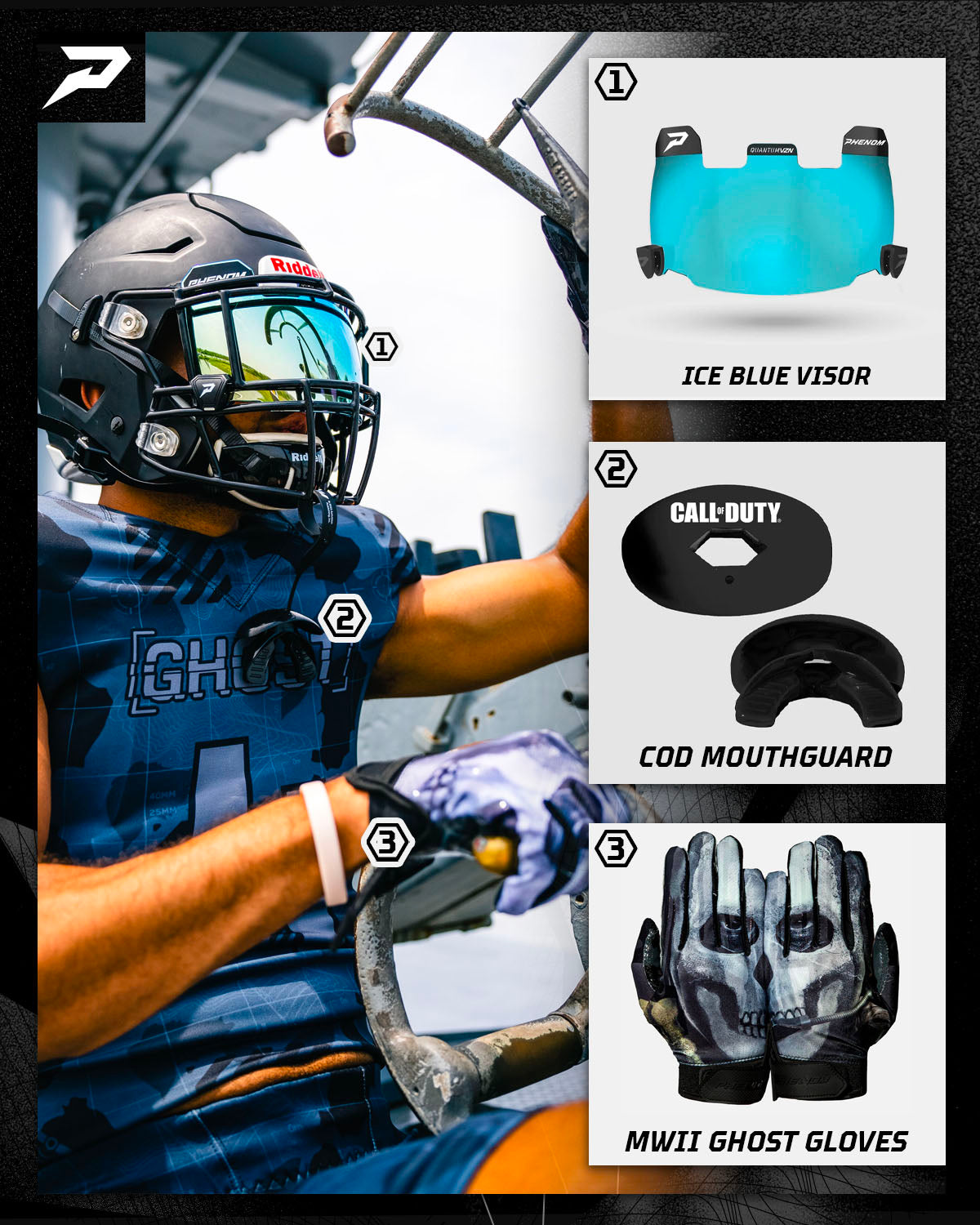 Call of Duty: MWII Ghost Football Gloves - VPS1 by Phenom Elite - HECOstix